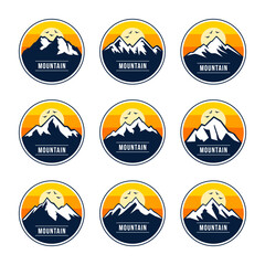 set of mountain badges with sunset logo design