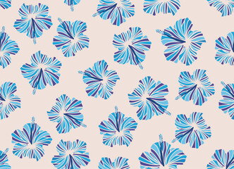 Seamless hibiscus illustration pattern, Botanical pattern, light blue, background image of southern country and hawaii and tropical image | apparel, textile
