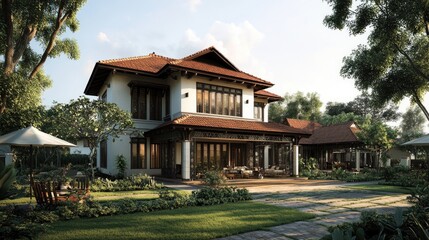 Obraz premium Luxurious Tropical Villa: Architectural Design & Landscaping