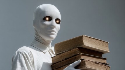 ```plaintextEthereal figure with glowing eyes cradling ancient tomes, embodying Ghostwriters Day, Book Lovers Day's eerie library enchantment```