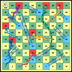snakes and ladders classic board game with colorful numbered squares grid © MadeDirgaPepe