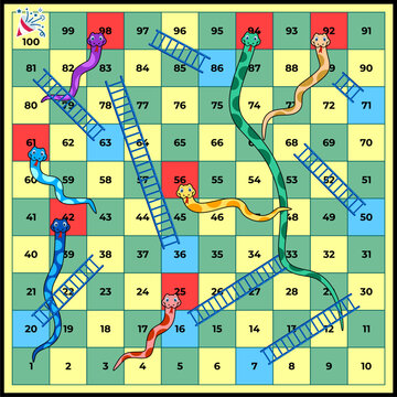 snakes and ladders classic board game with colorful numbered squares grid