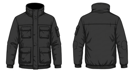 men's winter jacket front back views