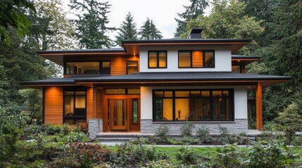 Naklejka premium Modern House Design in Wooded Area