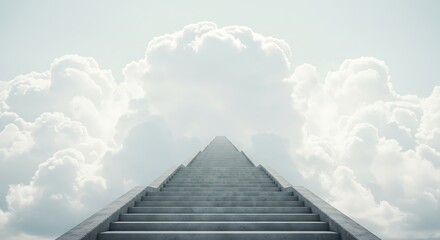Ascending stairway reaching sky and clouds symbolic concept