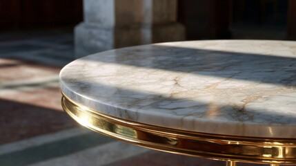 Fototapeta premium Gleaming marble table whispers opulent echoes of timeless elegance, inviting shadows dance at golden hour, perfect for Lunar New Year reflections