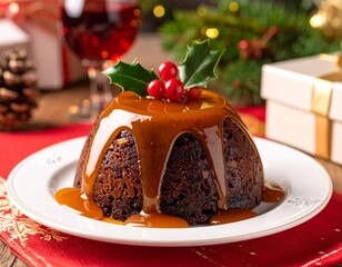 Christmas Pudding with Brandy Sauce &ndash; Traditional Festive British Dessert