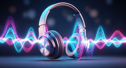 Best wireless headphones for music listening with audio waves and modern design aesthetic