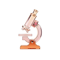 A rose gold and copper colored miniature microscope isolated on transparent background