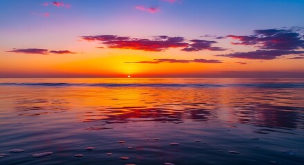 Vibrant Sunset Over Calm Ocean Water.