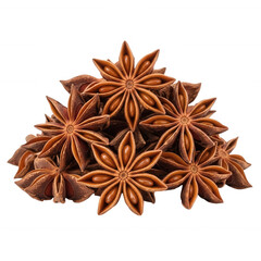 Brown star anise spice pile isolated on a transparent background