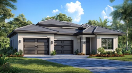 Luxury Two-Car Garage House Architectural Design