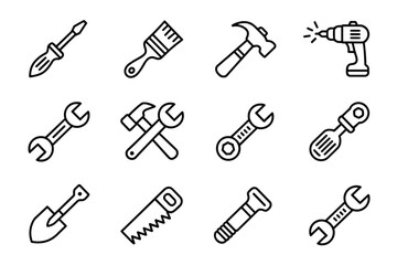 Hand Tool Icon Set &ndash; Black Vector Collection of 12 Symbols for Construction, DIY, and Hardware Design