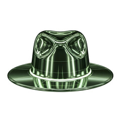 Shiny green metallic fedora hat, isolated on transparent background