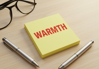 Sticky note with WARMTH written in bold red marker