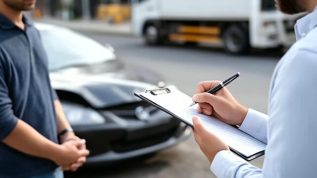 A driver their hands trembling speaks to an insurance agent their clipboard heavy with forms. A car&rsquo;s hood crumpled and bent sits open on the roadside its engine ticking. A