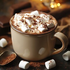Savor a comforting cup of hot chocolate with marshmallows, a delightful treat for a cozy and heartwarming experience