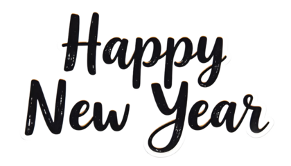 Dark "Happy New Year" text with glowing colorful outline on black background.