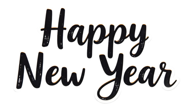 Dark "Happy New Year" text with glowing colorful outline on black background.