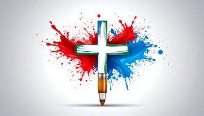 Abstract art with a plus sign and paint splatter