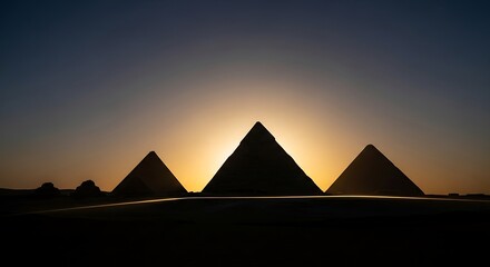 Silhouette of Great Pyramids at Giza during a captivating dusk scenery