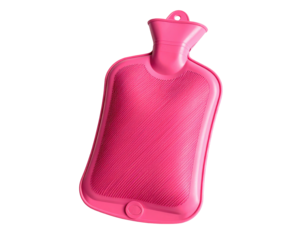 A vibrant pink, rectangular rubber water bottle against a deep black background