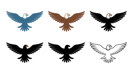 Vector art of collection of eagle icons in various colors and styles