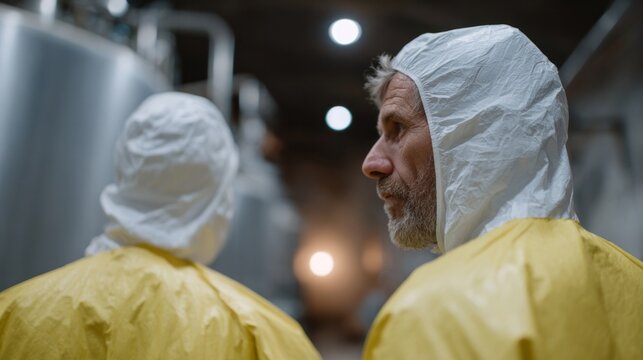 Industrial intrigue unfolds as a Caucasian male scientist inspects bioreactors, epitomizing Biosafety Day and World Laboratory Day - Powered by Adobe