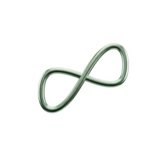 A metallic green infinity symbol, representing eternity and endlessness, isolated on transparent background