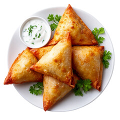 Samosas On White Plate, on a white background