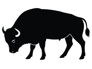 grazing bison silhouette vector icon