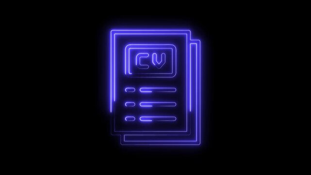 Animated neon resume icons on a black background for job applications and recruitment