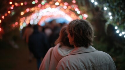 Fototapeta premium Whimsical tunnel of enchanting festive lights, a journey through luminescent dreams, perfect for Diwali nights or Midwinter Revels