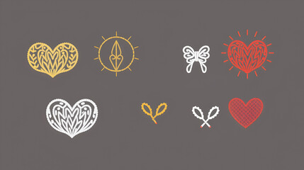 ogo design templates in made and knitted with love, simple linear style - handmade fashion and crafts badges - emblems handmade embroidery, Isolate individual PNG objects.