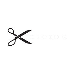 Cut here sign vector with scissors and dashed line template