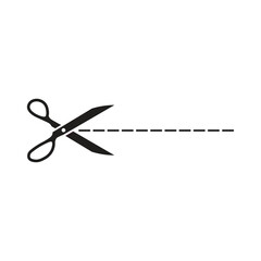 Cut here sign vector with scissors and dashed line template