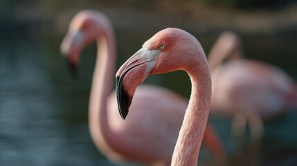 Flamingos preening with serene elegance, pink plumage mirrored on tranquil water, World Wetlands Day, Avian Saturday reflections