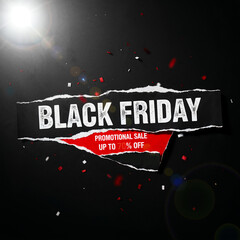 Black Friday Promotional Sale Up to 70 Off - Striking Torn Paper Effect