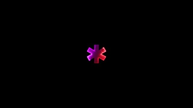 Action center asterisk stroke icon glowing neon animation.
