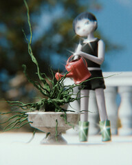 Cute little chibi girl. 3d render, 3d illustration.