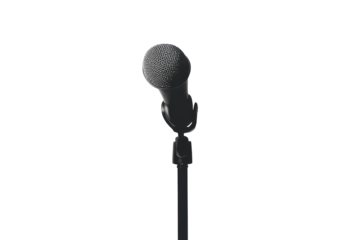 Vintage microphone on a stand isolated on transparent background. Wired microphone isolated on white background.