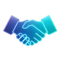 Neon handshake icon with blue and teal gradient isolated on transparent background
