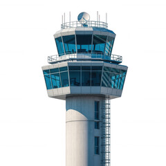 Modern airport control tower isolated on a transparent background