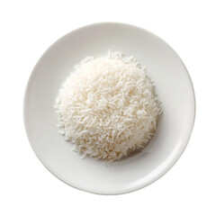  Steamed White Rice On White Plate on a white background