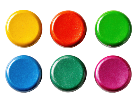 Six colorful circular buttons arranged in a grid - Powered by Adobe