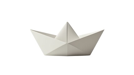 A simple white paper boat with clean folds, minimal and nostalgic, isolated on white.