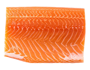 Raw salmon fillet, close-up, vibrant color, showcasing natural muscle striations