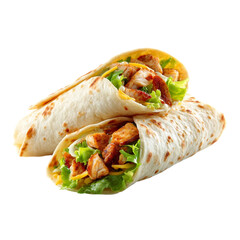taco mexican tortilla wrap with chicken on a white background