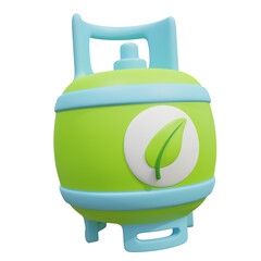 Green Gas Cylinder with Leaf Emblem and Blue Accents on Transparent Backdrop Ideal for Eco Friendly Energy Concept Visualizations