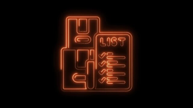 Animated neon style boxes stacked with a checklist list order management